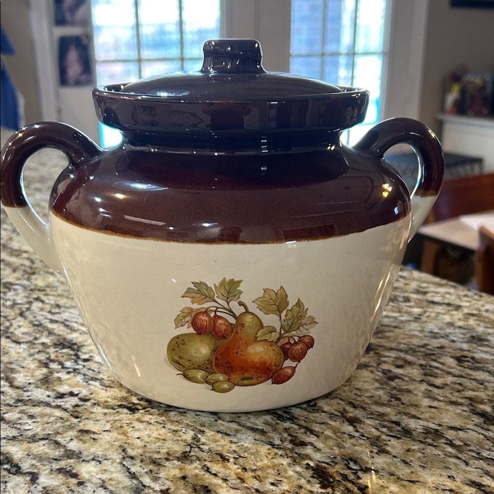 Vintage 1974 # 342 McCoy Pottery Bean Pot Tureen with Fruit Design